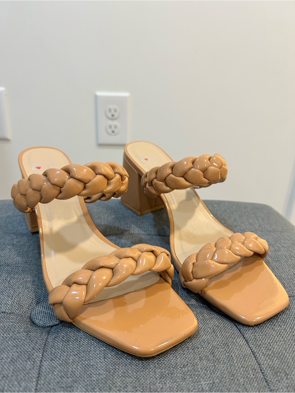 Braided Strap Tan Block Heel Sandals - Women